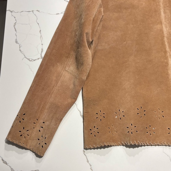 Vintage Coldwater Creek Suede Leather Jacket Laser Cut Floral Boho Women’s M - Picture 11 of 14